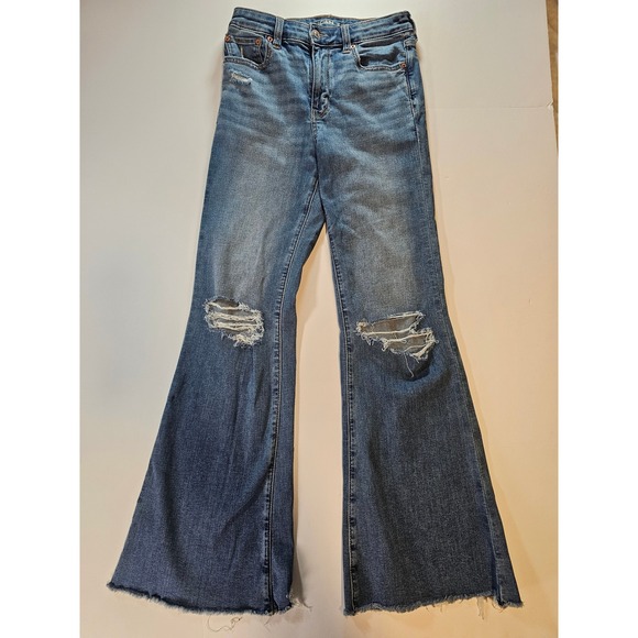 American Eagle Outfitters Denim - American Eagle‎ Flare Jeans Womens 4 Blue Distressed Super High Rise